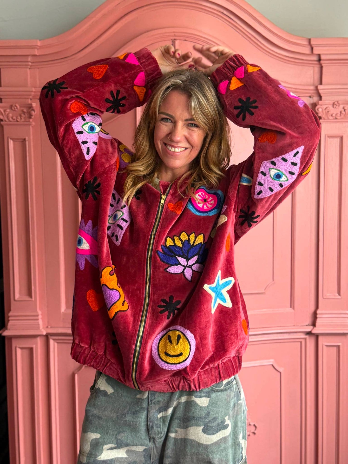 FORUDBESTIL. TOUT - Liv Bomber Velour Bordeaux unisex oversize 38-46