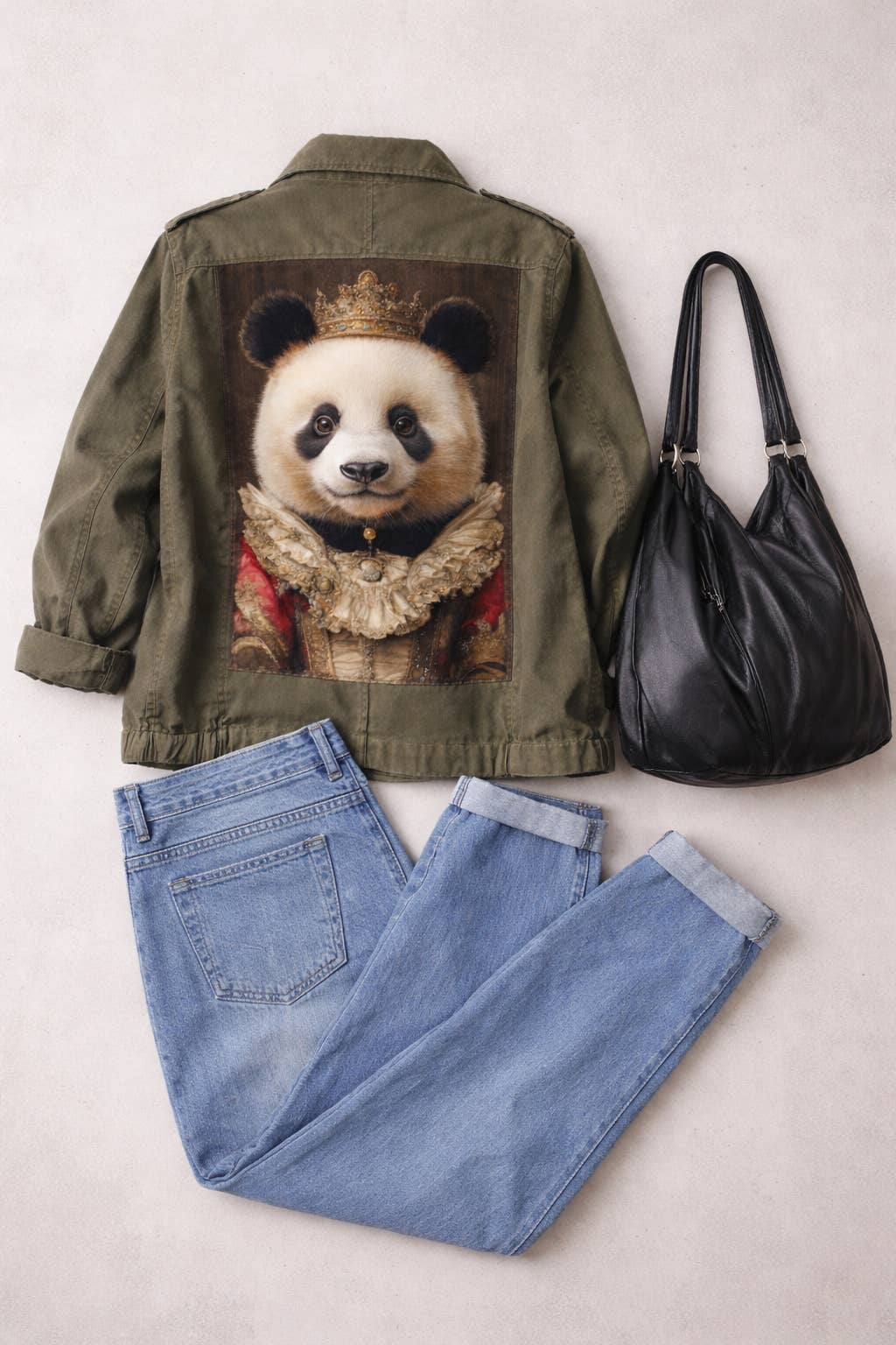 Personlig dame-militærjakke – Panda