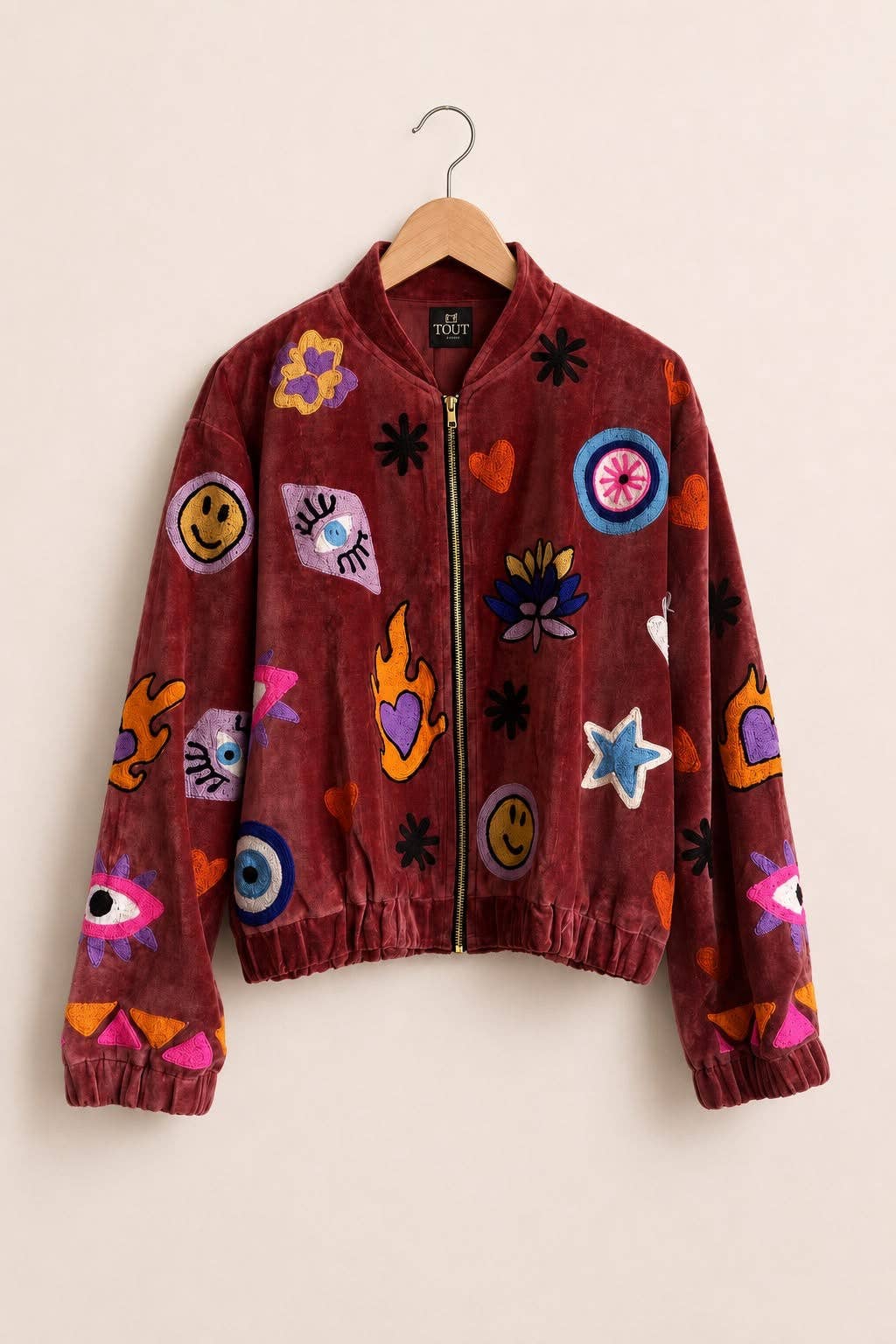 FORUDBESTIL. TOUT - Liv Bomber Velour Bordeaux unisex oversize 38-46