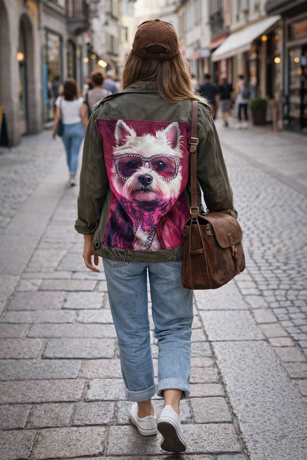 Dame militærjakke "Hund med briller, lyserød"