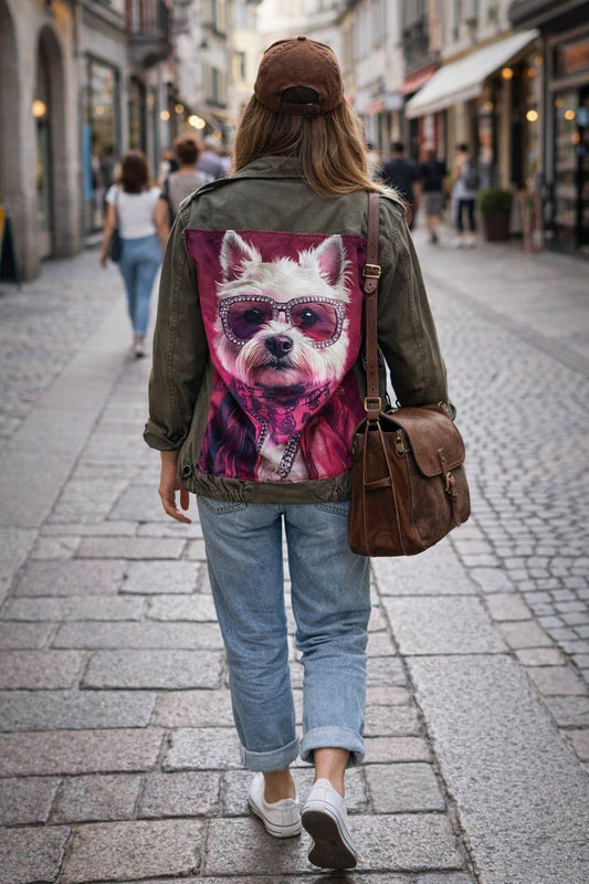 Dame militærjakke "Hund med briller, lyserød"
