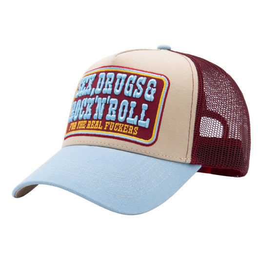 Trucker Cap 'Sex, Drugs & Rock 'n' Roll' i lyseblå