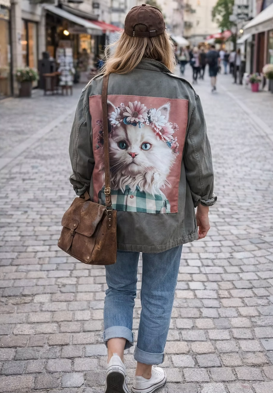 Personliggjort dame militærjakke – Kat (unikt eksemplar)